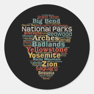 Pegatina Redonda Lista de Parques Nacionales de EE. UU. Arte de Nub