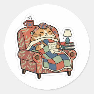 Pegatina Redonda Lista de tareas de gato relajado Caprichoso desc