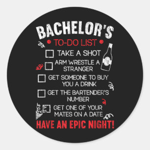 Pegatina Redonda Lista de tareas para soltero Novio Novia Fiesta di