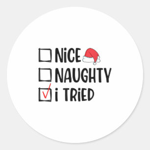 Pegatina Redonda Lista Divertida De Navidad Intenté Bueno Malo Navi