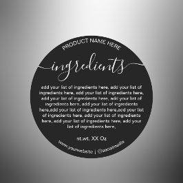 Pegatina Redonda Lista simple de ingredientes blancos Minimalistas