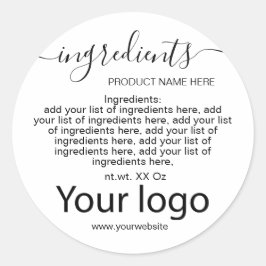 Pegatina Redonda Lista simple de ingredientes Minimalistas en blanc