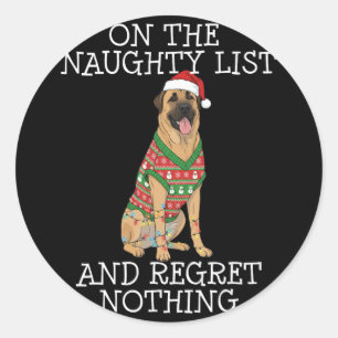 Pegatina Redonda Lista traviesa divertida de Navidad del perro past