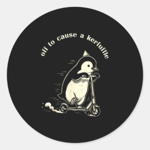 Pegatina Redonda Listo para causar un alboroto divertido pingüino l