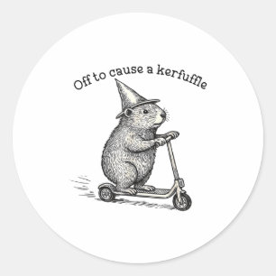 Pegatina Redonda Listo Para Causar Un Lío De Scooter De Capybara Ca
