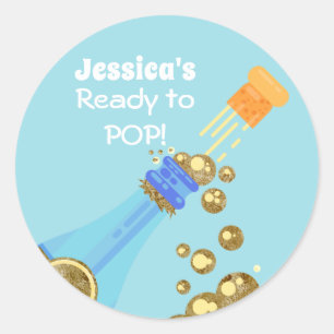 Pegatina Redonda Listo para el champagne Baby Blue Shower Favor