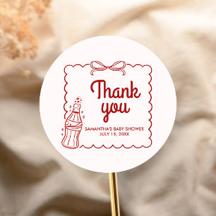 Pegatina Redonda Listo para explotar Baby Shower de Soda