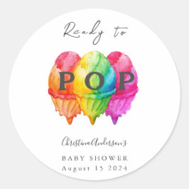 Pegatina Redonda Listo para mostrar Baby Shower rosa gradiente de c