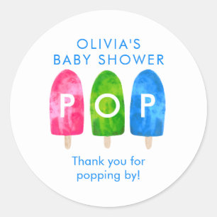 Pegatina Redonda Listo para mostrar Popsicle Baby Shower Gracias