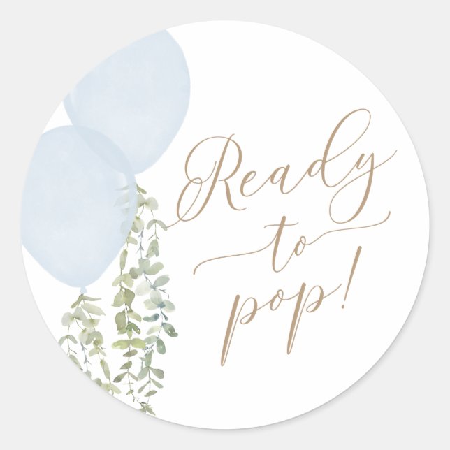 Pegatina Redonda Listo para reventar globos azules gemelos niños Ba (Anverso)