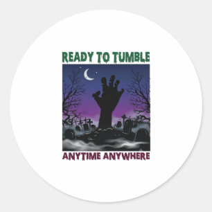 Pegatina Redonda Listo Tumbado Mano Zombie Halloween Cementerio Lun