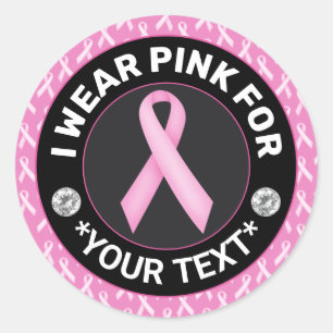 Pegatina Redonda Listón de Conciencia del Cáncer de Mama Llevo Rosa