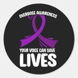 Pegatina Redonda Listón Morado de Conciencia de Sobredosis Adicción
