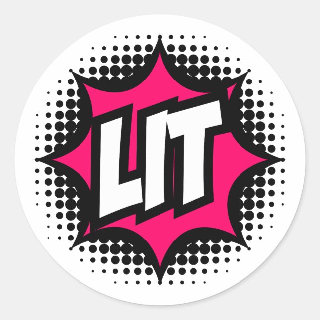 Pegatina Redonda ¡LIT! Estilo de cómic (Anverso)