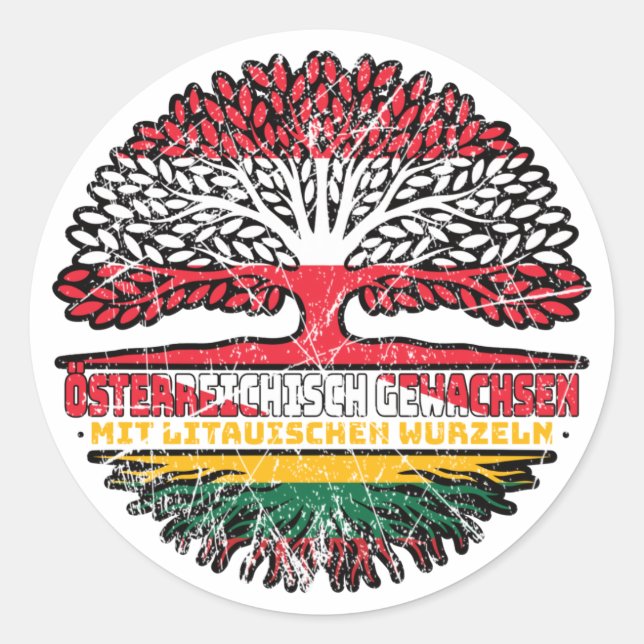 Pegatina Redonda Litauen Litauisch Österreichisch Österreich Baum (Anverso)