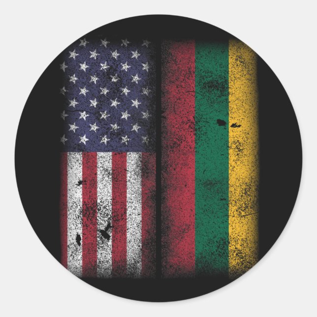 Pegatina Redonda Lithuanian American Flag Lithuania Lietuva (Anverso)