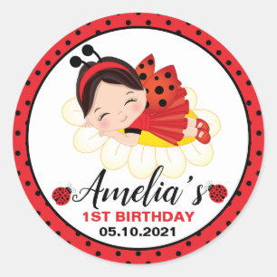 Pegatina Redonda Litle Chica Ladybug Birthday Classic Round Pegatin