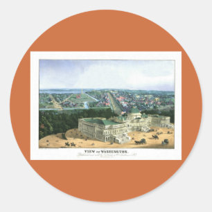 Pegatina Redonda Litografía de color de 1852 - Vista de Washington
