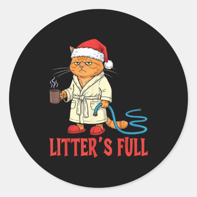 Pegatina Redonda Litter’s Full Funny Cat Lovers Christmas Xmas  (Anverso)