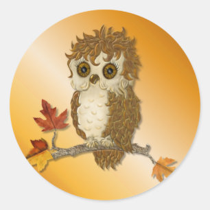 Pegatina Redonda Little Autumn Whoo Owl