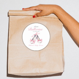 Pegatina Redonda Little Ballerina Pink Bow Chica Baby Shower