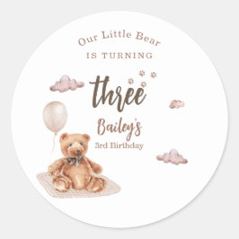 Pegatina Redonda Little Bear Any Age Birthday