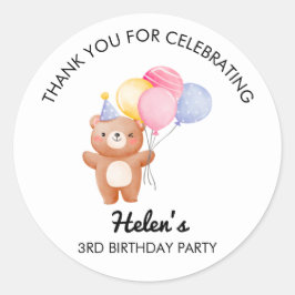 Pegatina Redonda Little Bear Balloon Birthday Party Sticker
