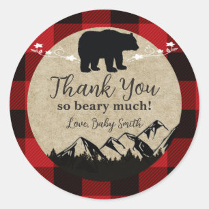 Pegatina Redonda Little Bear Flannel Lumberjack Gracias