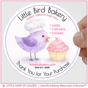 Pegatina Redonda Little Bird Bakery Cupcake de Acuarela