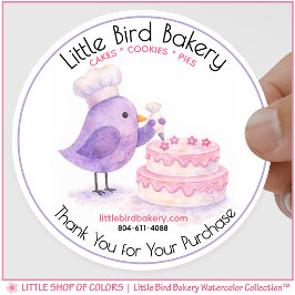 Pegatina Redonda Little Bird Bakery Watercolor Decoración de Pastel