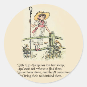 Pegatina Redonda Little Bo-Peep: Clásica Kate Greenaway Nursery