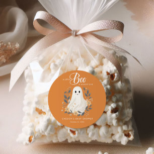 Pegatina Redonda Little Boo Boho Ghost Halloween Baby Shower