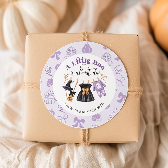 Pegatina Redonda Little Boo Clothesline Purple Baby Shower (Subido por el creador)