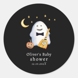 Pegatina Redonda Little Boo Ghost Hollaween Baby Shower