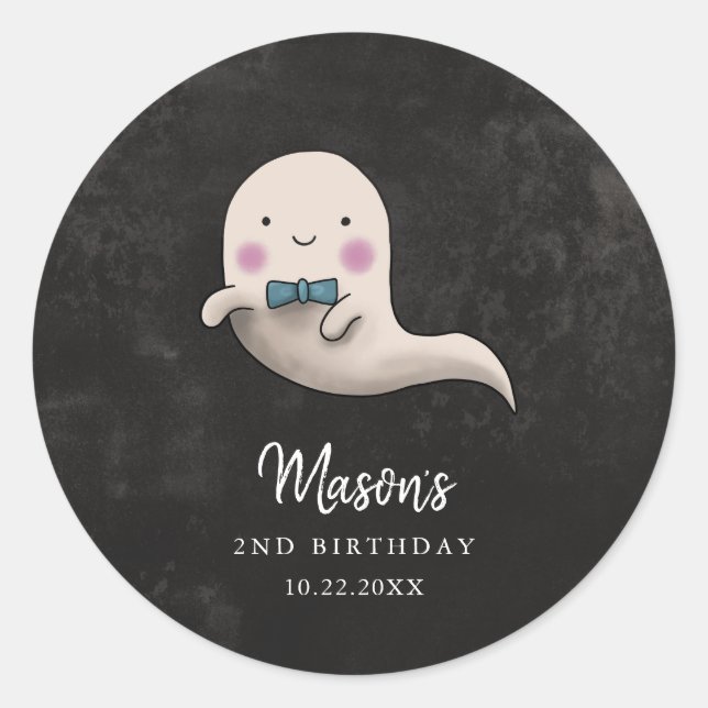 Pegatina Redonda Little Boo Halloween Bow Tie Ghost Birday Party (Anverso)