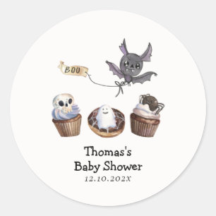 Pegatina Redonda Little Boo Halloween cupcake Baby Shower