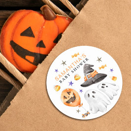 Pegatina Redonda Little Boo Halloween Watercolor Baby Shower