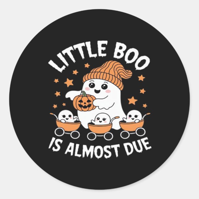 Pegatina Redonda Little Boo Is Almost Due - Halloween Pregnancy Rev (Anverso)