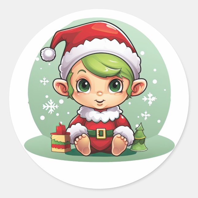 Pegatina Redonda Little Boy Elf Xmas Magic (Anverso)
