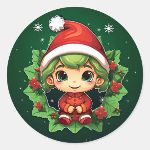 Pegatina Redonda Little Boy Elf Xmas Magic