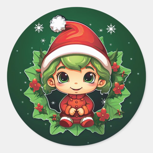 Pegatina Redonda Little Boy Elf Xmas Magic (Anverso)