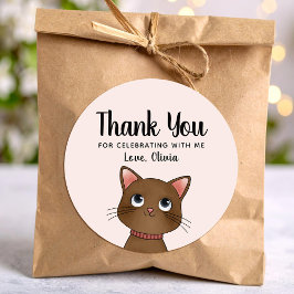 Pegatina Redonda Little brown cat thank you