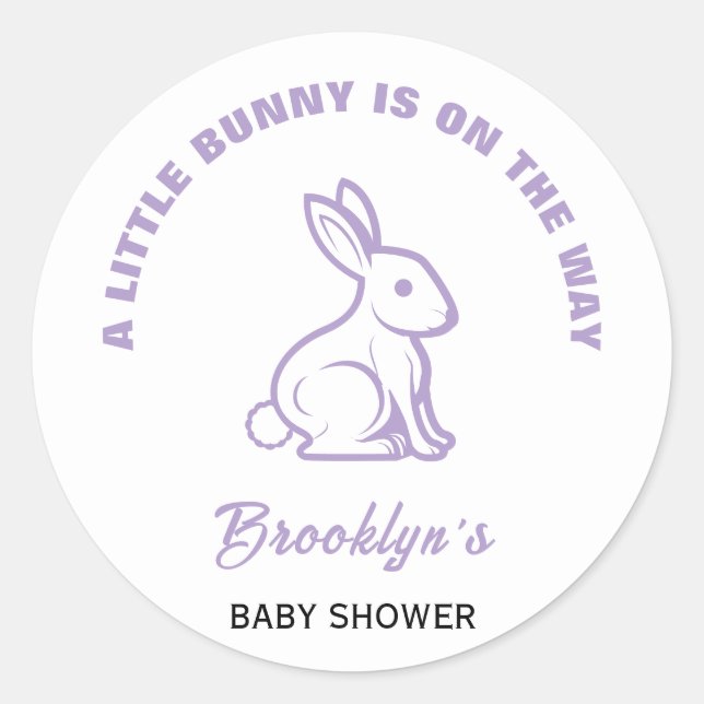 Pegatina Redonda Little Bunny Easter Baby Shower White Purple Guay (Anverso)