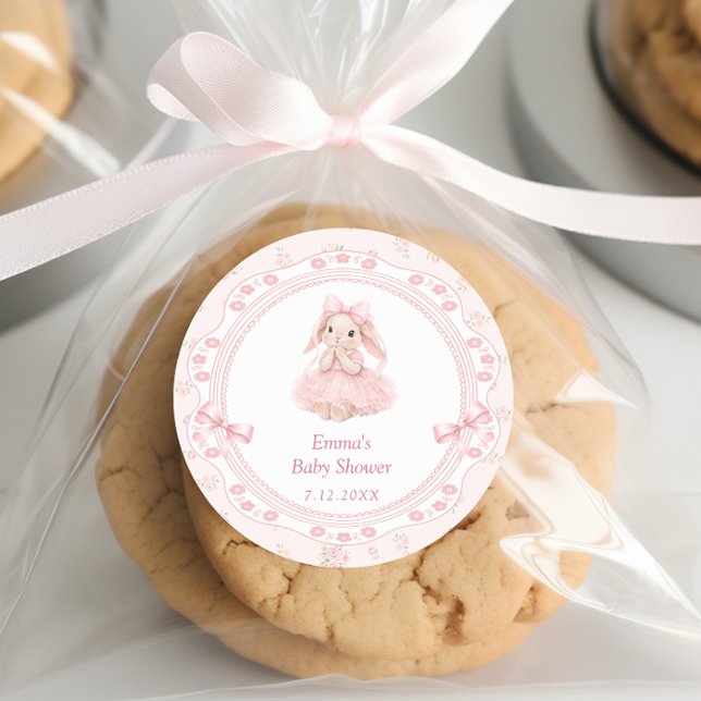 Pegatina Redonda Little Bunny Pink Baby Shower Thank You (Subido por el creador)