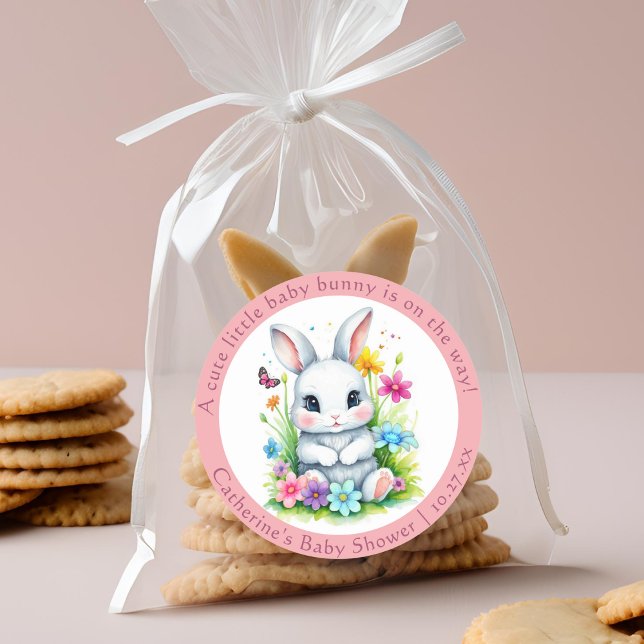 Pegatina Redonda Little Bunny Wildflower Garden Easter Baby Shower (Subido por el creador)