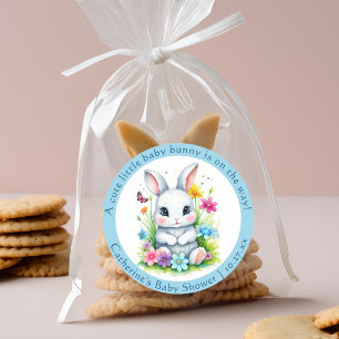 Pegatina Redonda Little Bunny Wildflower Garden Easter Baby Shower