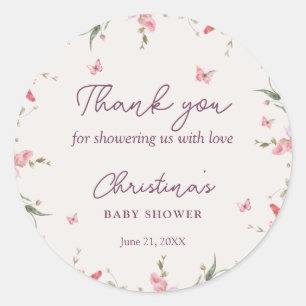 Pegatina Redonda Little Butfly Watercolor Baby Shower Gracias