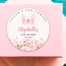 Pegatina Redonda Little Butterfly is on the Way, Baby Shower