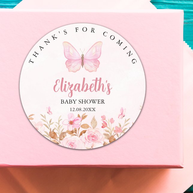Pegatina Redonda Little Butterfly is on the Way, Baby Shower  (Subido por el creador)