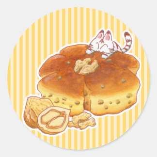 Pegatina Redonda Little Cat & Walnut bread